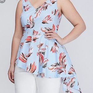 LANE BRYANT Asymmetric Peplum Floral Top Size 20